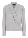 Theory Metallic Blouse With Peak Revers And Crossover Neck In Metallic