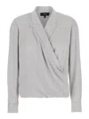 Theory Metallic Blouse With Peak Revers And Crossover Neck