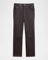 Theory Mid-rise Nappa Leather Pants In Brown
