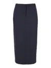 Theory Midi Blue Skirt With Slit In Wool Blend Woman In Blue