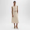 Theory Midi Circle Skirt In Basket Weave Linen In Straw