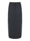 Theory Midi Grey Skirt With Slit In Wool Blend Woman In Grey