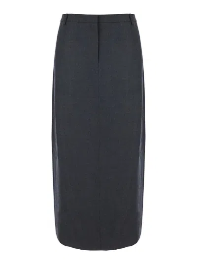 Theory Midi Grey Skirt With Slit In Wool Blend Woman