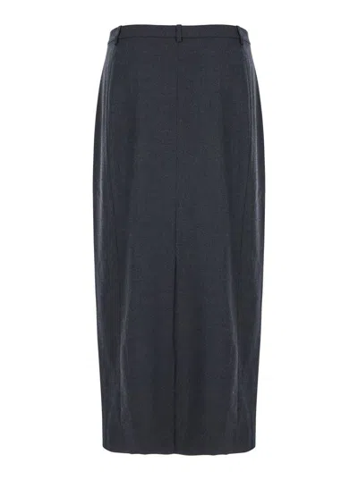 Theory Midi Grey Skirt With Slit In Wool Blend Woman