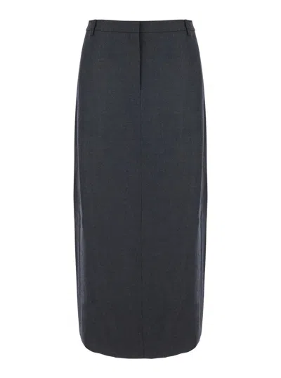 THEORY MIDI GREY SKIRT WITH SLIT IN WOOL BLEND WOMAN