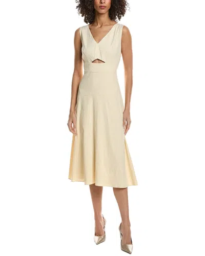 Theory Midi Linen-blend Dress In Neutral