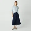 Theory Midi Pull-on Skirt In Silk Georgette In Deep Navy