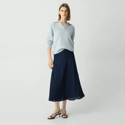 Theory Midi Pull-on Skirt In Silk Georgette In Deep Navy