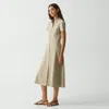 Theory Good Linen Short-sleeve Button-front Midi Shirt Dress In Soft Taupe