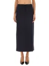 Theory Dark Navy Blue Wool Midi Skirt In Black