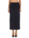 Theory Dark Navy Blue Wool Midi Skirt In Black