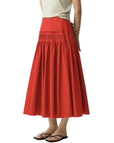 Theory Pintucked Pleated Cotton-blend Poplin Midi Skirt In Red