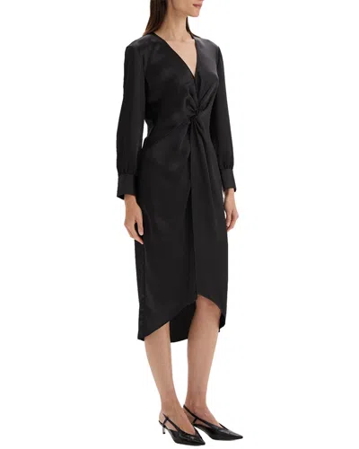 Theory Twisted Satin Midi Dress In Black