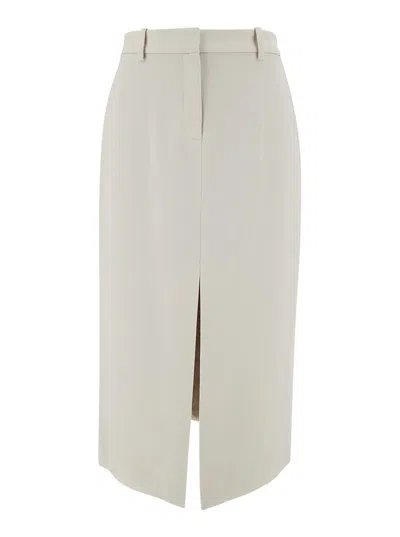 THEORY MIDI WHITE STRAIGHT SKIRT WITH FRONT SPLIT IN TRIACETATE BLEND WOMAN