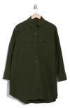 Theory Military Long Sleeve Oversize Mini Shirtdress In Hunter Green - Fkd