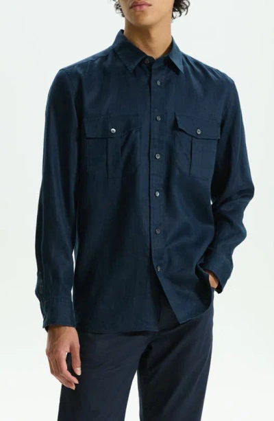THEORY MILITARY LS.RELAXED LINEN BUTTON-UP SHIRT