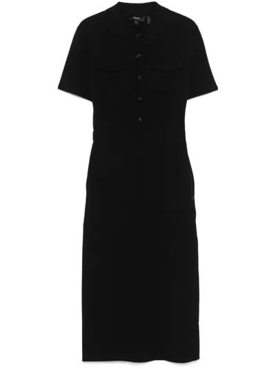 Theory Military Merino Wool-blend And Crepe Midi Dress In Black