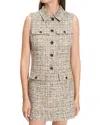 Theory Mixed Tweed Military Mini Dress In Wheat Mutli