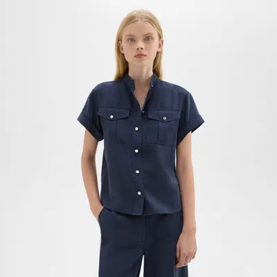 Theory Military Shirt In Fluid Twill In Nocturne Navy