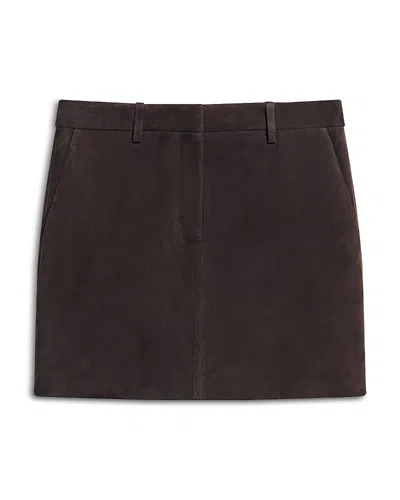 Theory Mini Leather Trouser Skirt In Brown