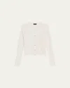 Theory Mini Pointelle Stitch Crepe Cardigan In White