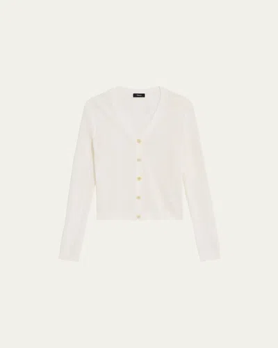 Theory Mini Pointelle Stitch Crepe Cardigan In White