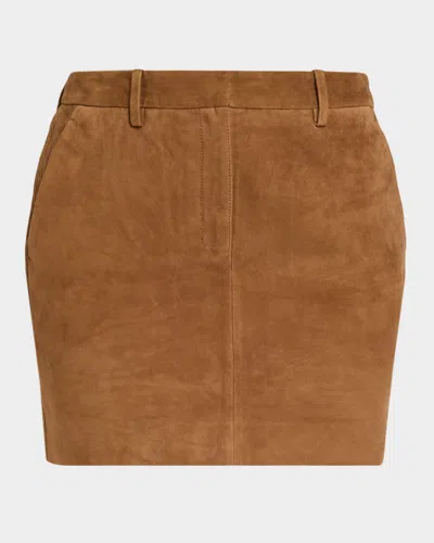 Theory Mini Suede Trouser Skirt Deep Tobacco In Brown
