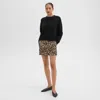 Theory Mini Trouser Skirt In Stretch Leopard Wool In Beige Multi