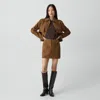 Theory Mini Trouser Skirt In Suede In Brown