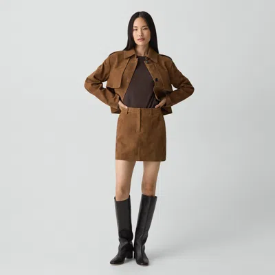 Theory Mini Trouser Skirt In Suede In Brown