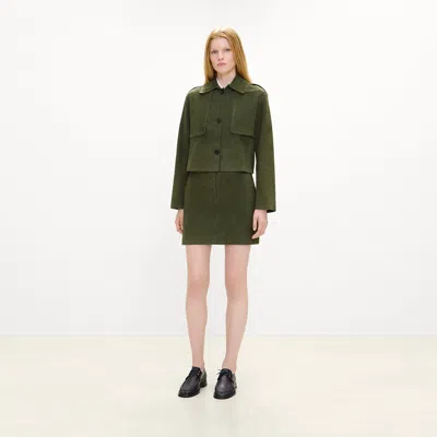 Theory Mini Trouser Skirt In Suede In Ivy