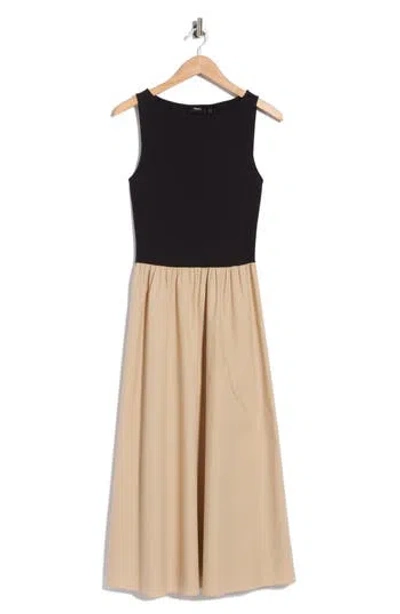 Theory Mixed Media Maxi Dress In Black/warm Beige