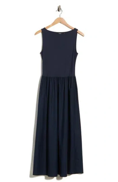 Theory Mixed Media Maxi Dress In Nocturne Navy/navy