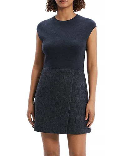 Theory Mixed Media Mini Dress In Charcoal Melange