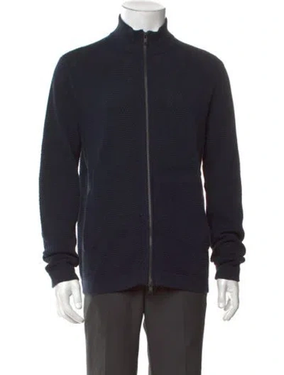 Pre-owned Theory Mock Neck Long Sleeve Cardigan In Blue