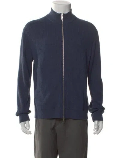 Pre-owned Theory Mock Neck Long Sleeve Cardigan In Blue