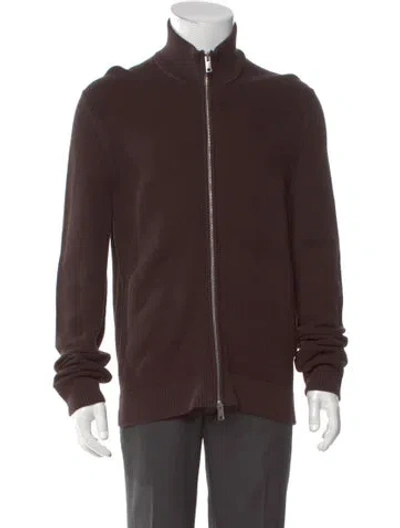 Pre-owned Theory Mock Neck Long Sleeve Cardigan In Brown