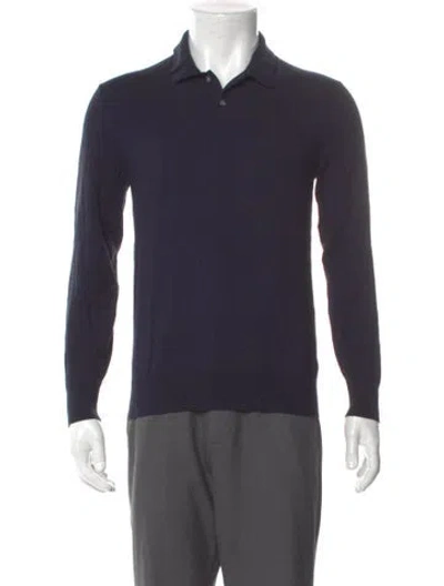 Pre-owned Theory Mock Neck Long Sleeve Polo Sweater In Blue