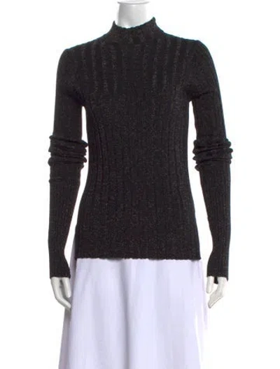 Pre-owned Theory Mock Neck Long Sleeve Top In Black/metallic