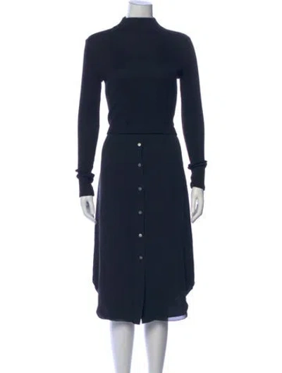 Pre-owned Theory Mock Neck Midi Length Dress In Blue
