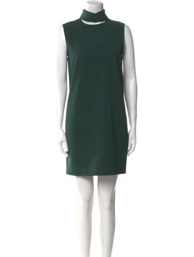 Pre-owned Theory Mock Neck Mini Dress In Green