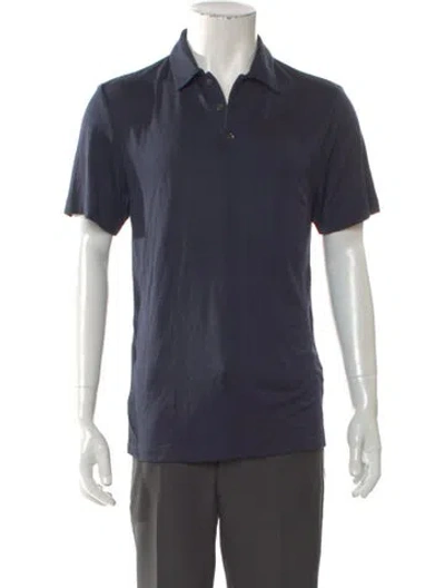 Pre-owned Theory Mock Neck Short Sleeve Polo Sweater W/ Tags In Blue