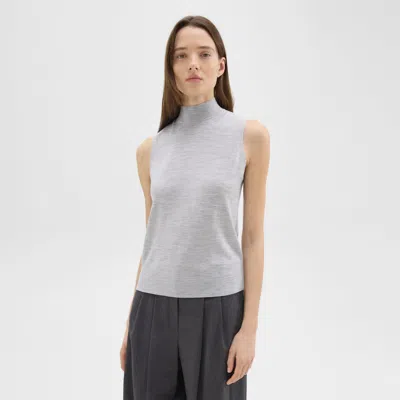 Theory Mock Neck Sweater Shell In Regal Wool In Frosted Grey Heather