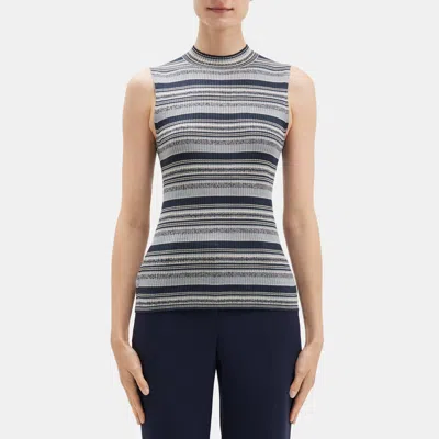 Theory Mock Neck Tank In Washable Silk In Gray