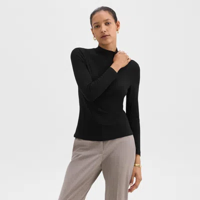 Theory Mock Neck Top In Rib Knit Viscose In Black