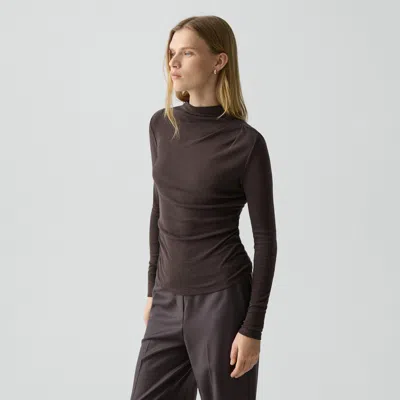 Theory Mock Neck Top In Soft Rib In Brown