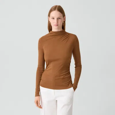 Theory Mock Neck Top In Soft Rib In Brown