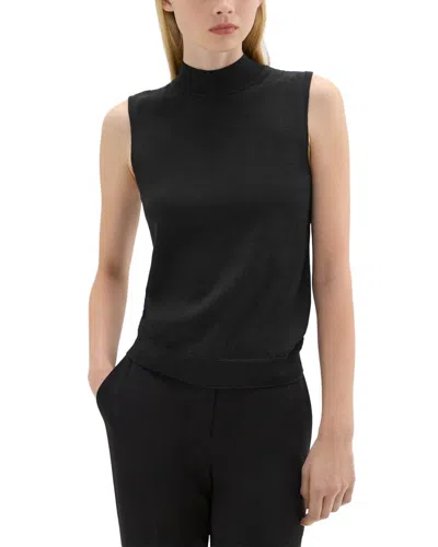 Theory Mock Neck Wool-blend Shell In Black