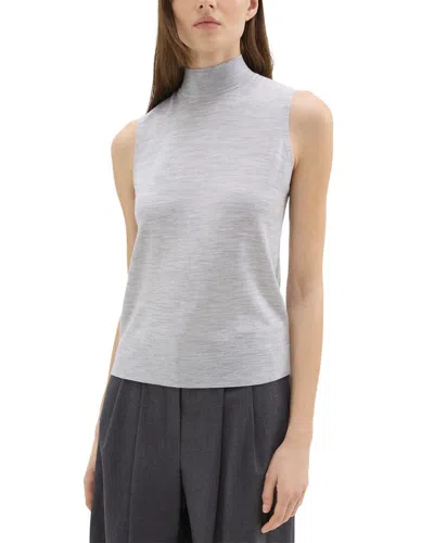 Theory Mock Neck Wool-blend Shell In Grey