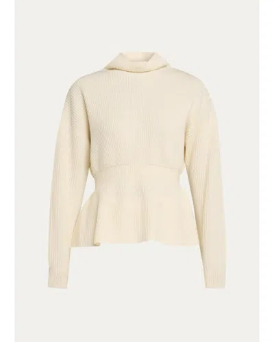 Theory Mock-neck Cinched-waist Peplum Sweater In Neutral
